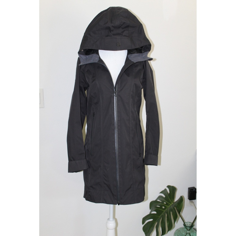 Lululemon Right As Rain Jacket Black Hooded Long Raincoat Women Size 4 6
